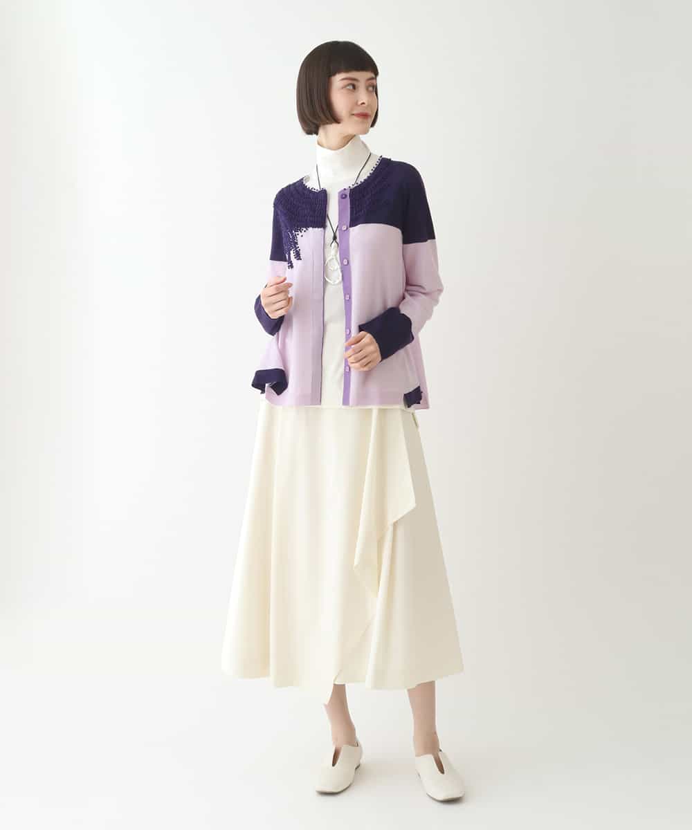RBFAW30290 HIROKO BIS(ヒロコ ビス) バイカラー刺繍ニットカーディガン イエロー