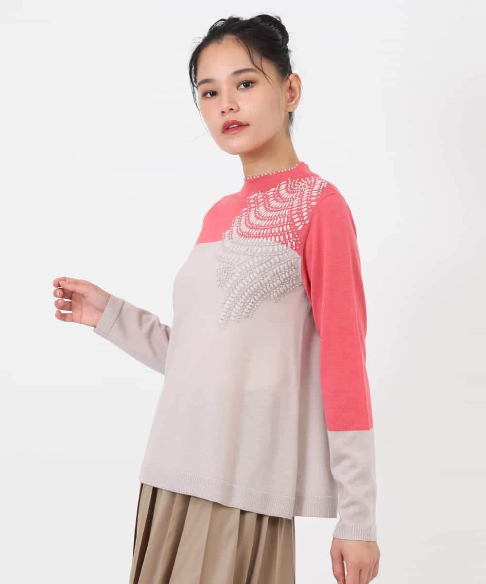RBFAW31260 HIROKO BIS(ヒロコ ビス) バイカラー刺繍ニットプルオーバー ピンク