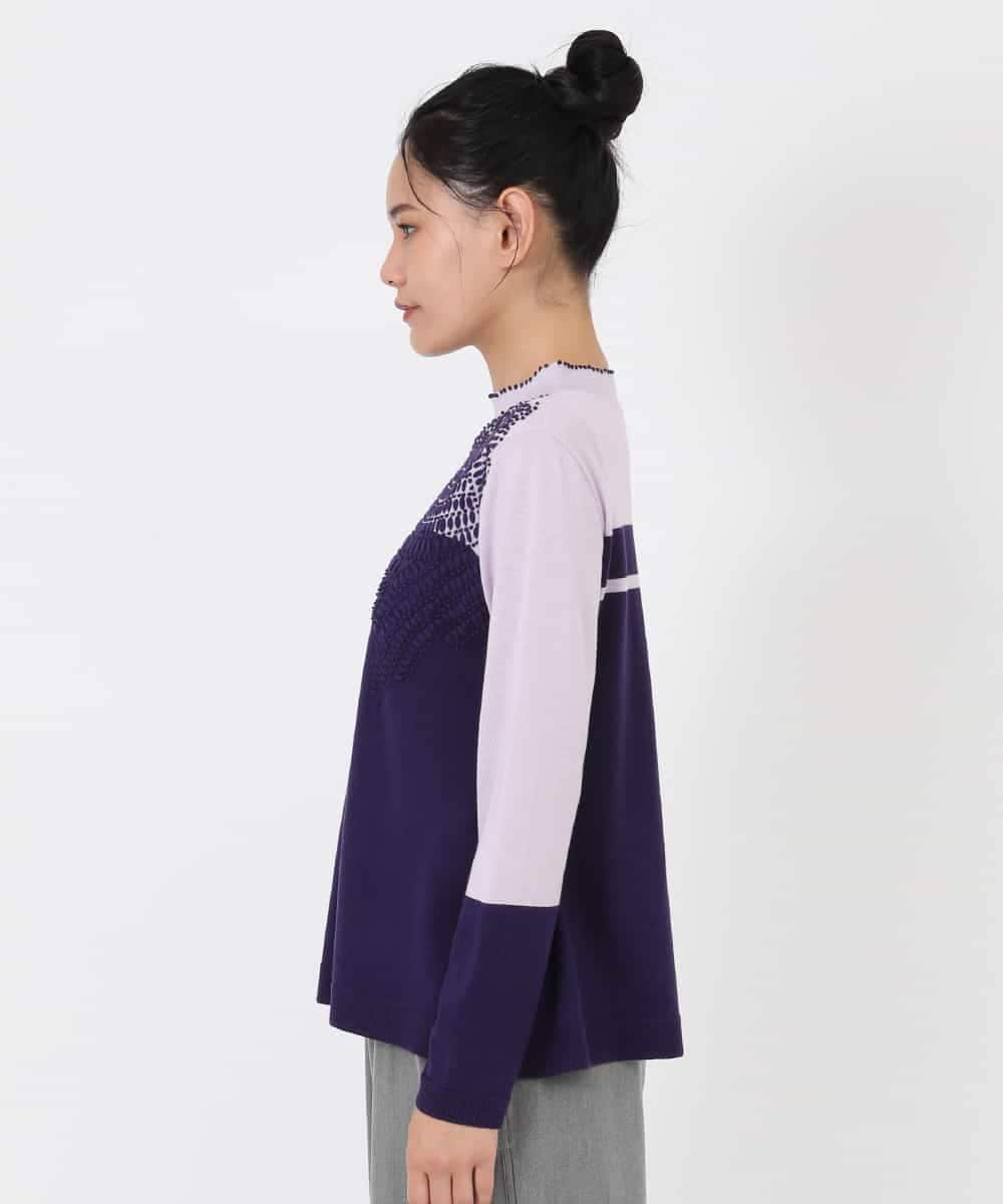 RBFAW31260 HIROKO BIS(ヒロコ ビス) バイカラー刺繍ニットプルオーバー ラベンダー