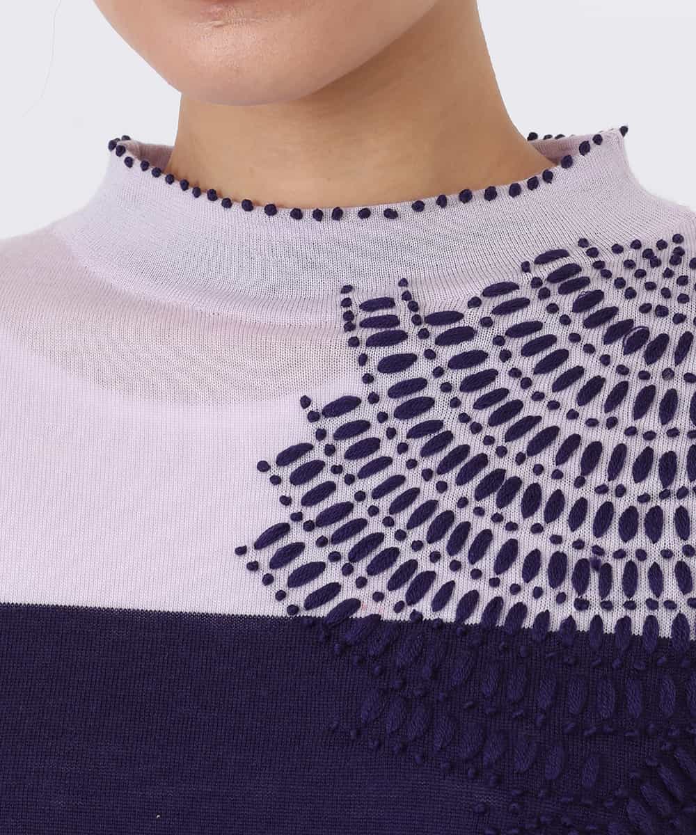 RBFAW31260 HIROKO BIS(ヒロコ ビス) バイカラー刺繍ニットプルオーバー ラベンダー