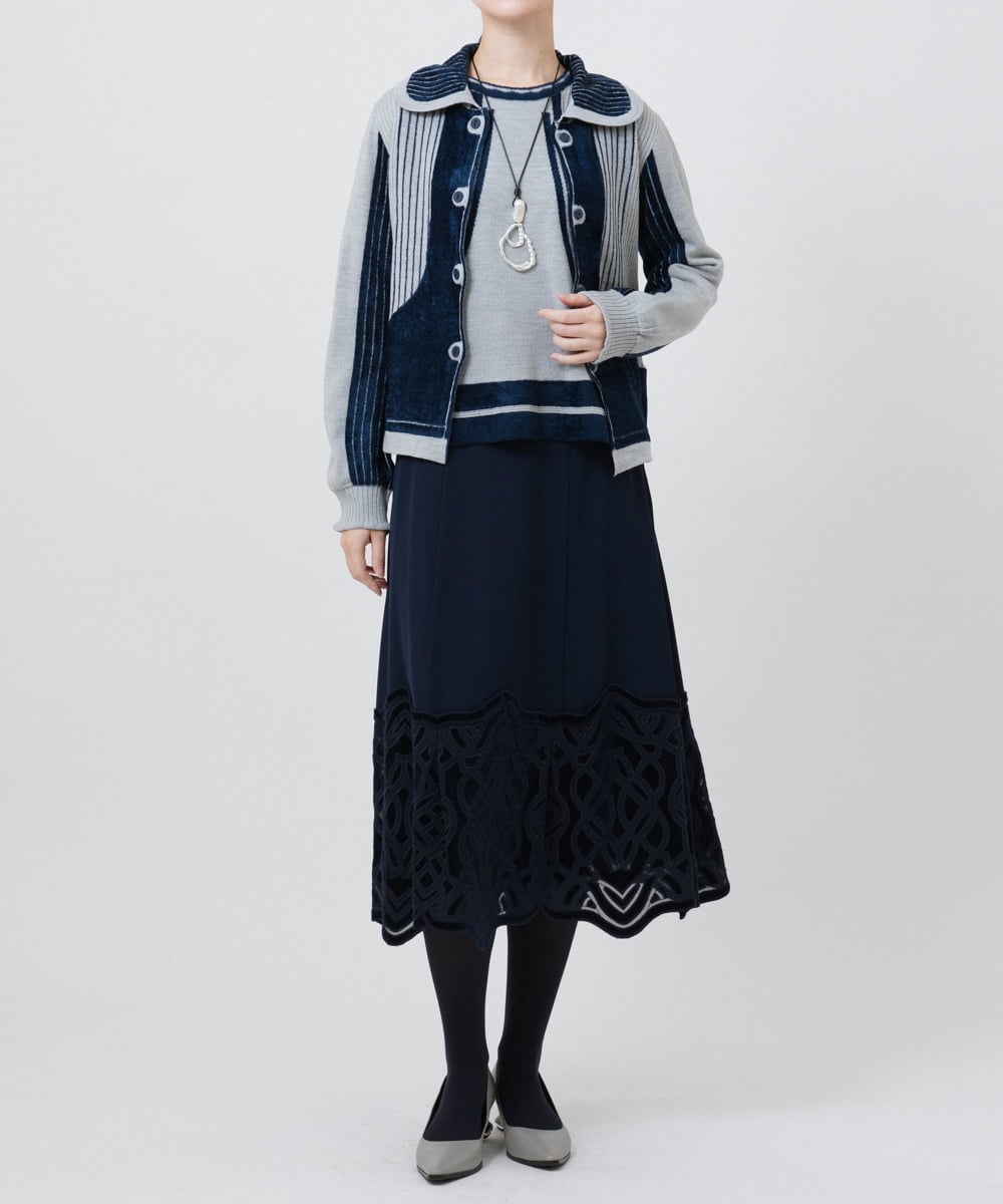 RBFAX15390 HIROKO BIS(ヒロコ ビス) フェザーヤーンジャカードニットカーディガン ブラック