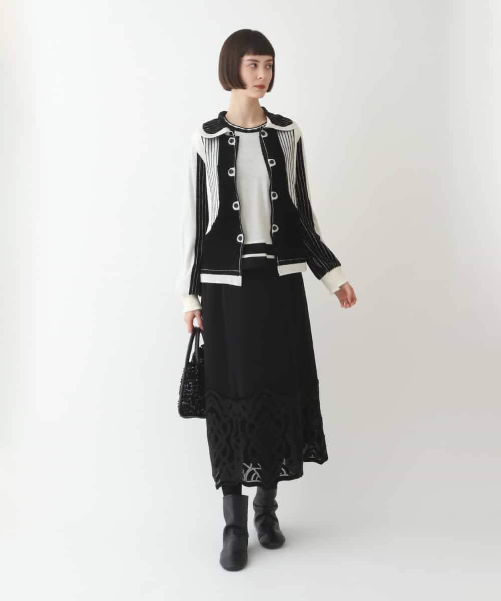 RBFAX15390 HIROKO BIS(ヒロコ ビス) フェザーヤーンジャカードニットカーディガン ブラック