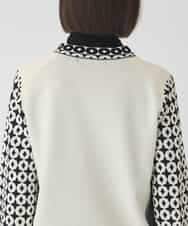 RBFCE80390 HIROKO BIS(ヒロコ ビス) ジャカード×インターシャ幾何柄ニットカーディガン アイボリー