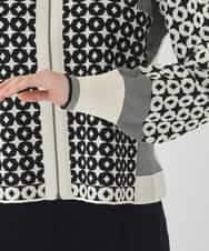 RBFCE80390 HIROKO BIS(ヒロコ ビス) ジャカード×インターシャ幾何柄ニットカーディガン アイボリー