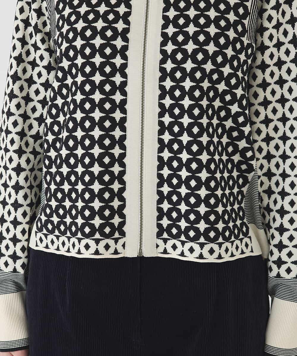 RBFCE80390 HIROKO BIS(ヒロコ ビス) ジャカード×インターシャ幾何柄ニットカーディガン アイボリー