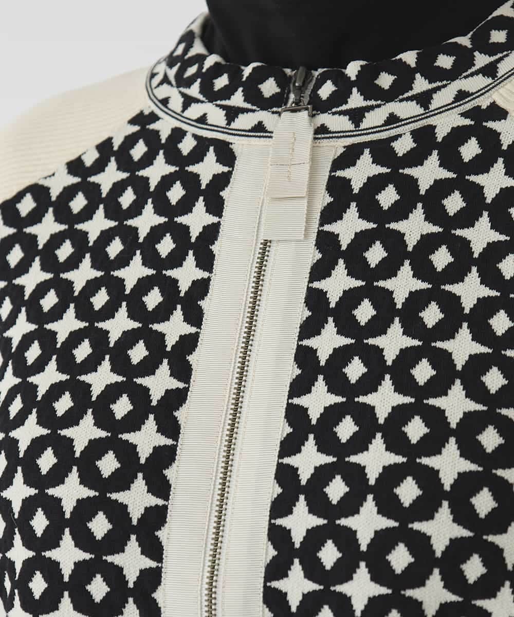 RBFCE80390 HIROKO BIS(ヒロコ ビス) ジャカード×インターシャ幾何柄ニットカーディガン アイボリー