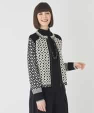RBFCE80390 HIROKO BIS(ヒロコ ビス) ジャカード×インターシャ幾何柄ニットカーディガン アイボリー