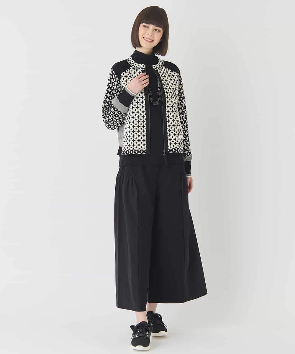 RBFCE80390 HIROKO BIS(ヒロコ ビス) ジャカード×インターシャ幾何柄ニットカーディガン アイボリー