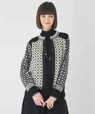 RBFCE80390 HIROKO BIS(ヒロコ ビス) ジャカード×インターシャ幾何柄ニットカーディガン ブラック