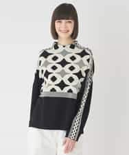 RBFCE81330 HIROKO BIS(ヒロコ ビス) ジャカード×インターシャ幾何柄ニットプルオーバー ブラック