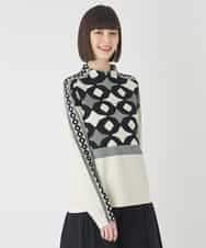 RBFCE81330 HIROKO BIS(ヒロコ ビス) ジャカード×インターシャ幾何柄ニットプルオーバー ブラック