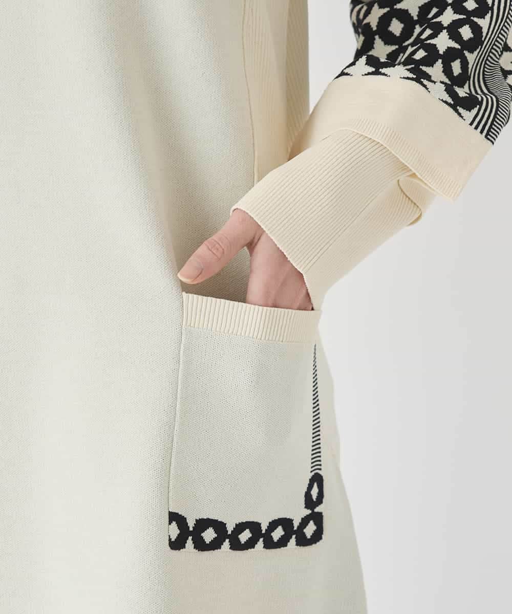 RBFCE82360 HIROKO BIS(ヒロコ ビス) ジャカード×インターシャ幾何柄チュニック アイボリー