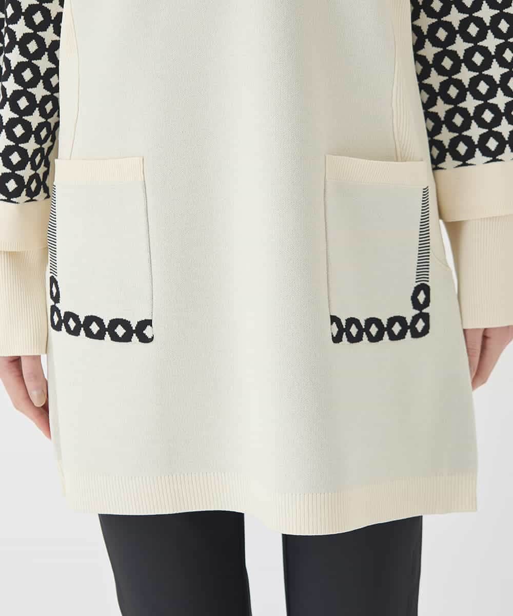 RBFCE82360 HIROKO BIS(ヒロコ ビス) ジャカード×インターシャ幾何柄チュニック アイボリー