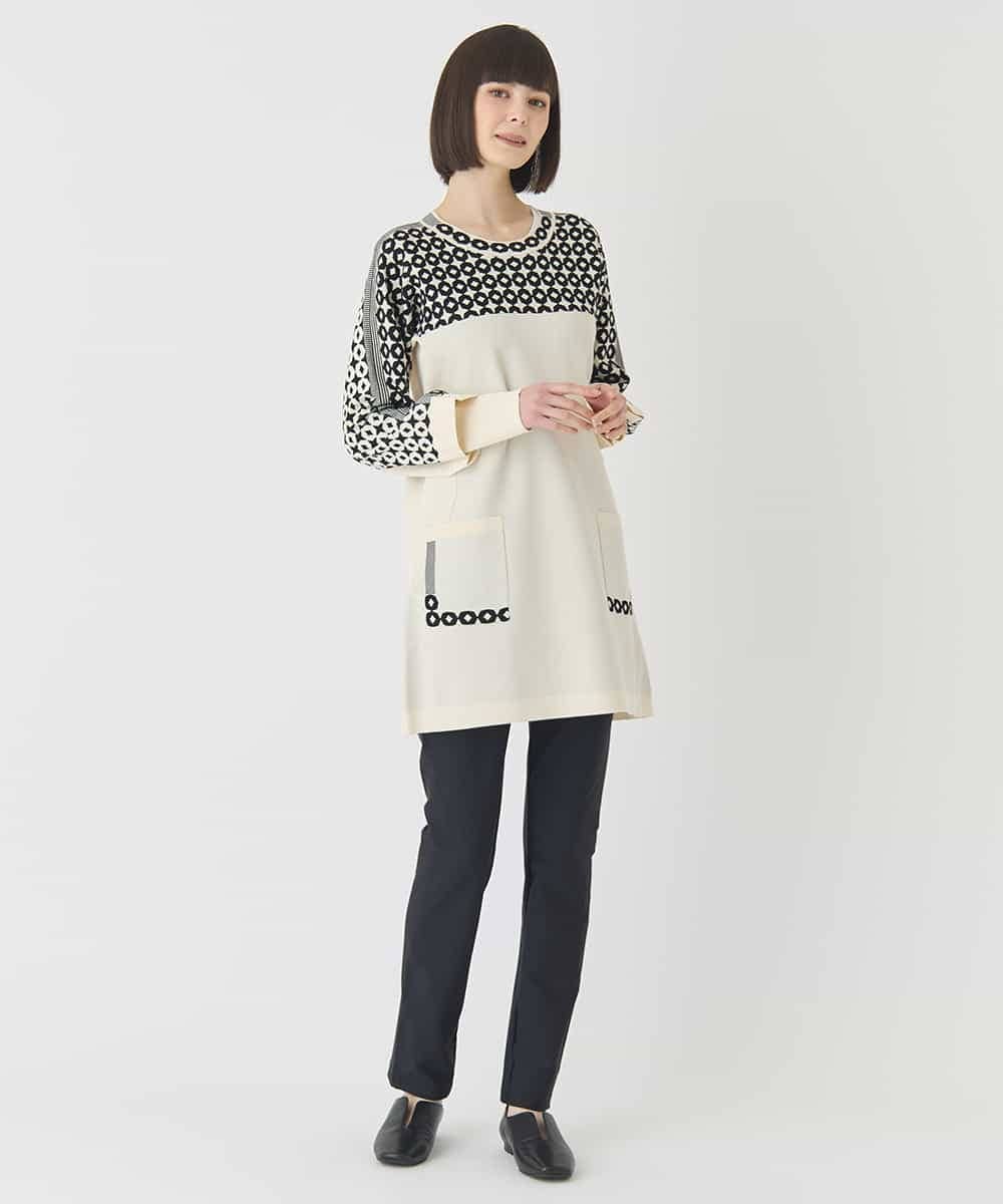 RBFCE82360 HIROKO BIS(ヒロコ ビス) ジャカード×インターシャ幾何柄チュニック アイボリー