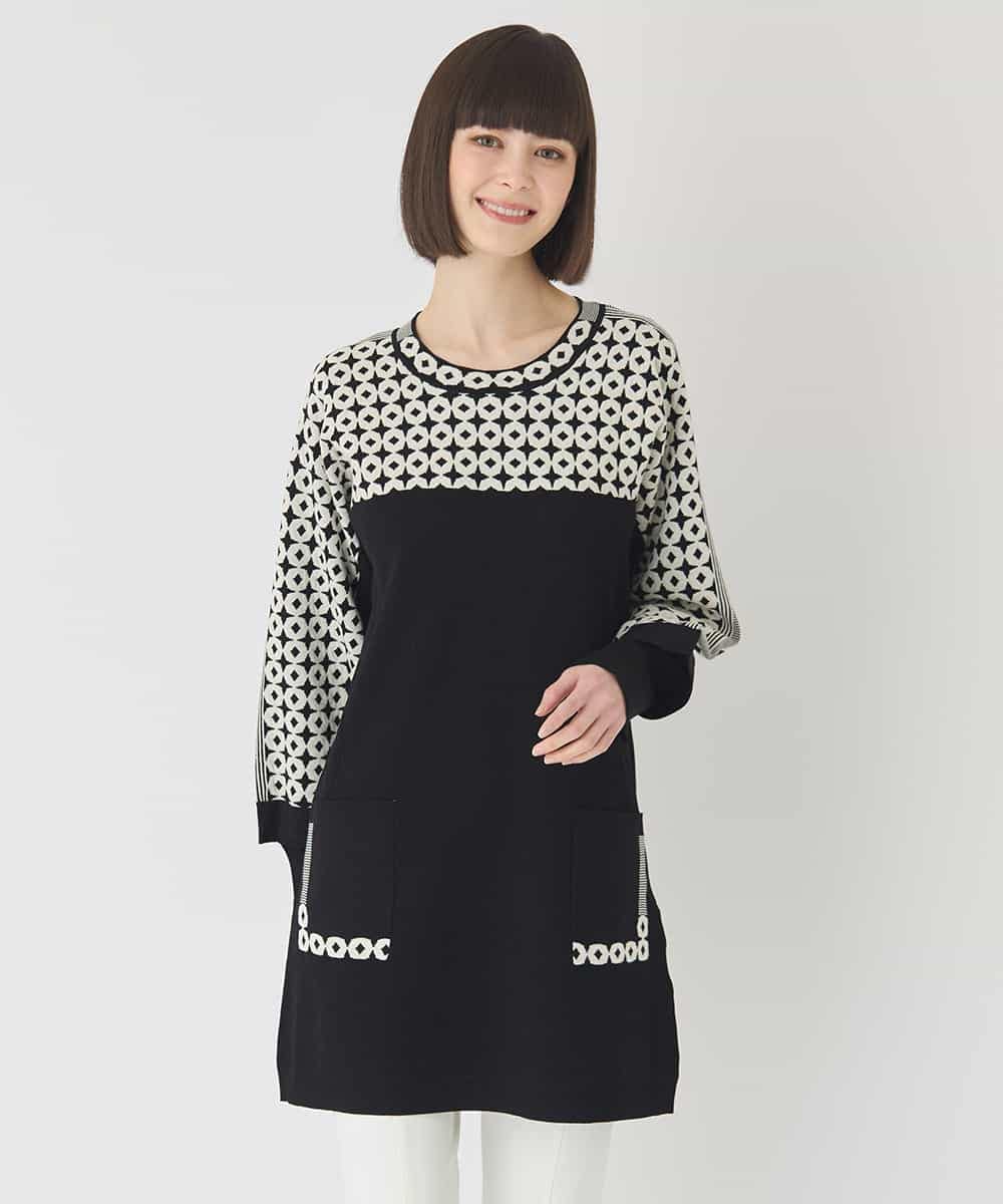 RBFCE82360 HIROKO BIS(ヒロコ ビス) ジャカード×インターシャ幾何柄チュニック アイボリー