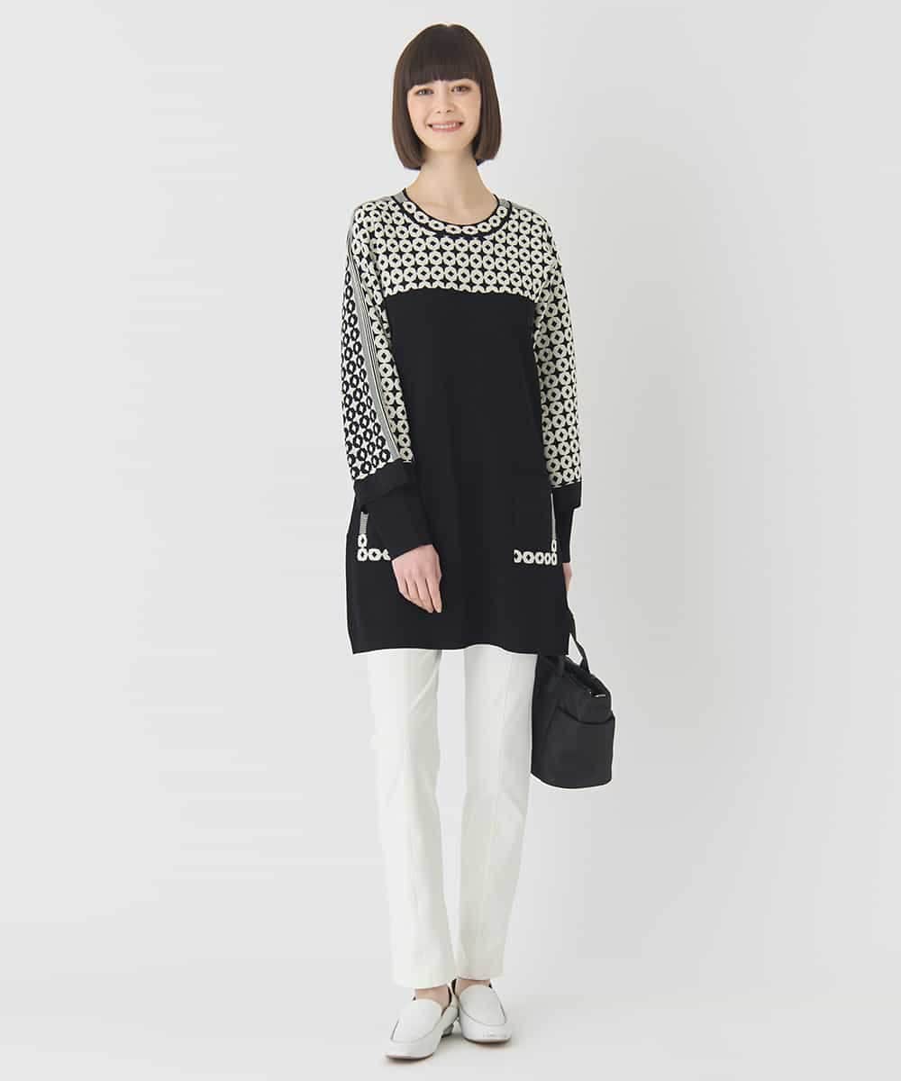 RBFCE82360 HIROKO BIS(ヒロコ ビス) ジャカード×インターシャ幾何柄チュニック アイボリー