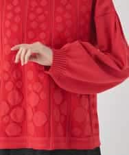 RBFCE85290 HIROKO BIS(ヒロコ ビス) ボリュームスリーブドットジャカードニットトップ レッド