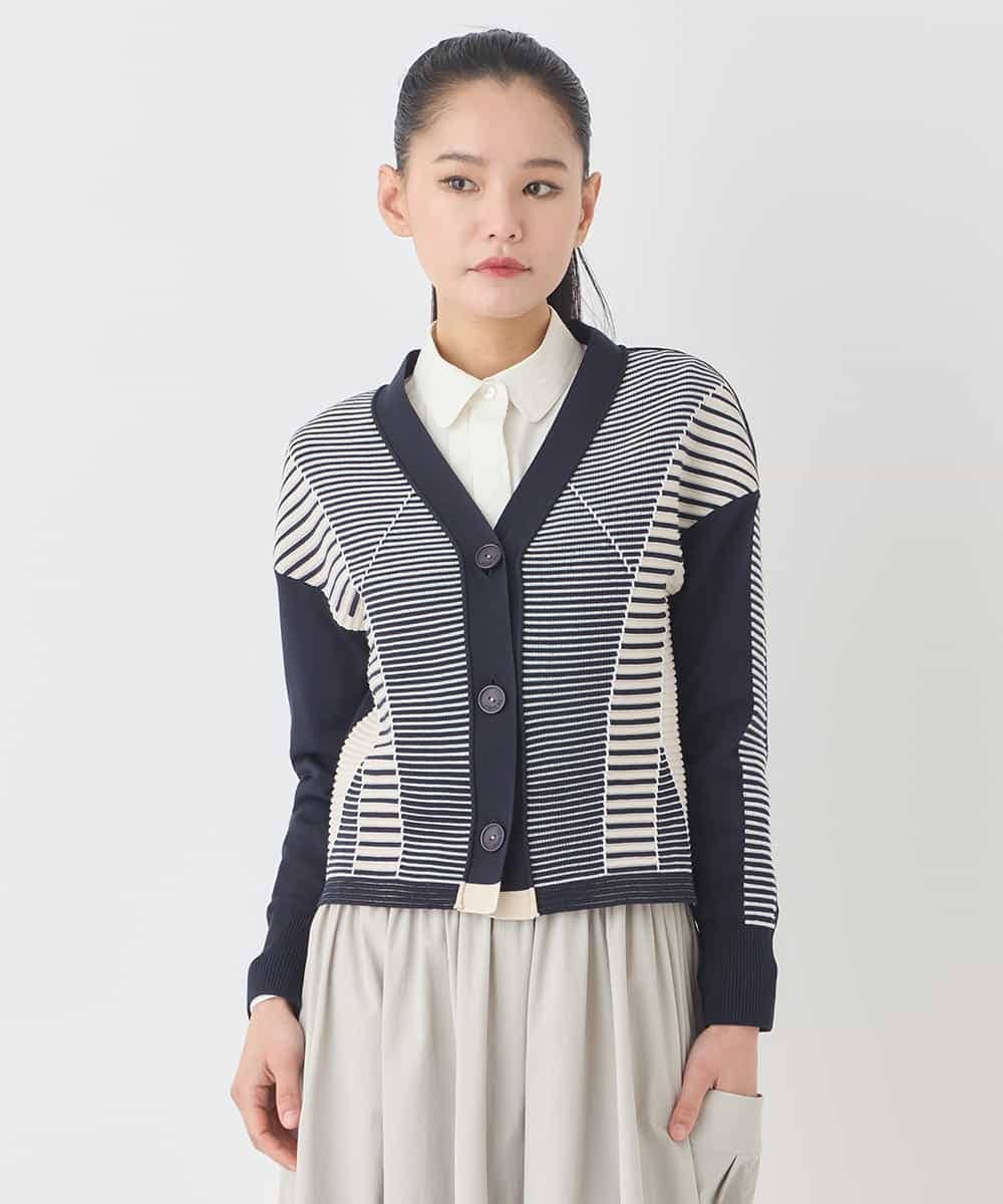 RBFDD01330 HIROKO BIS(ヒロコ ビス) ボーダーミックスニットカーディガン ネイビー