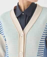 RBFDD01330 HIROKO BIS(ヒロコ ビス) ボーダーミックスニットカーディガン ベージュ