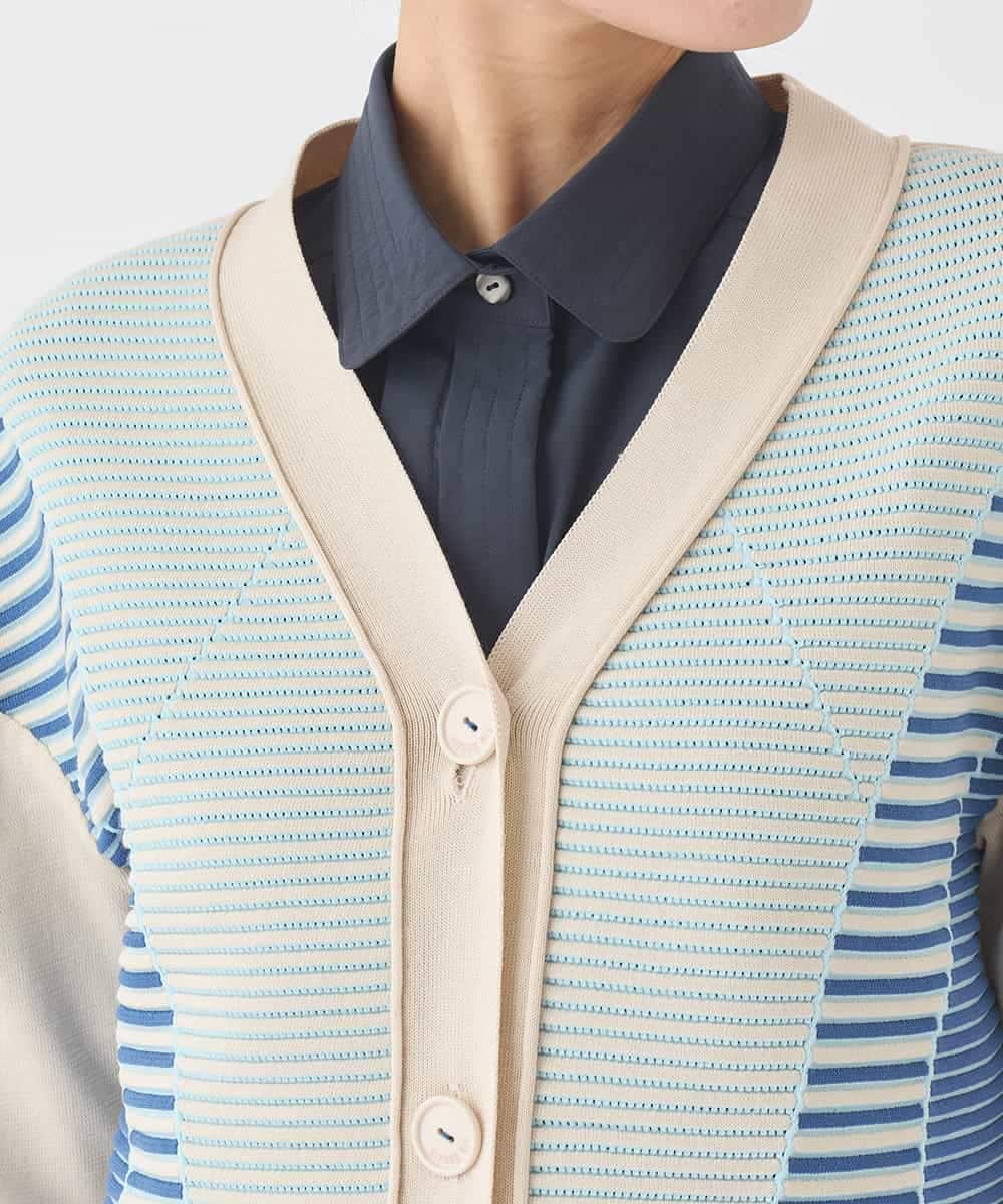 RBFDD01330 HIROKO BIS(ヒロコ ビス) ボーダーミックスニットカーディガン ベージュ