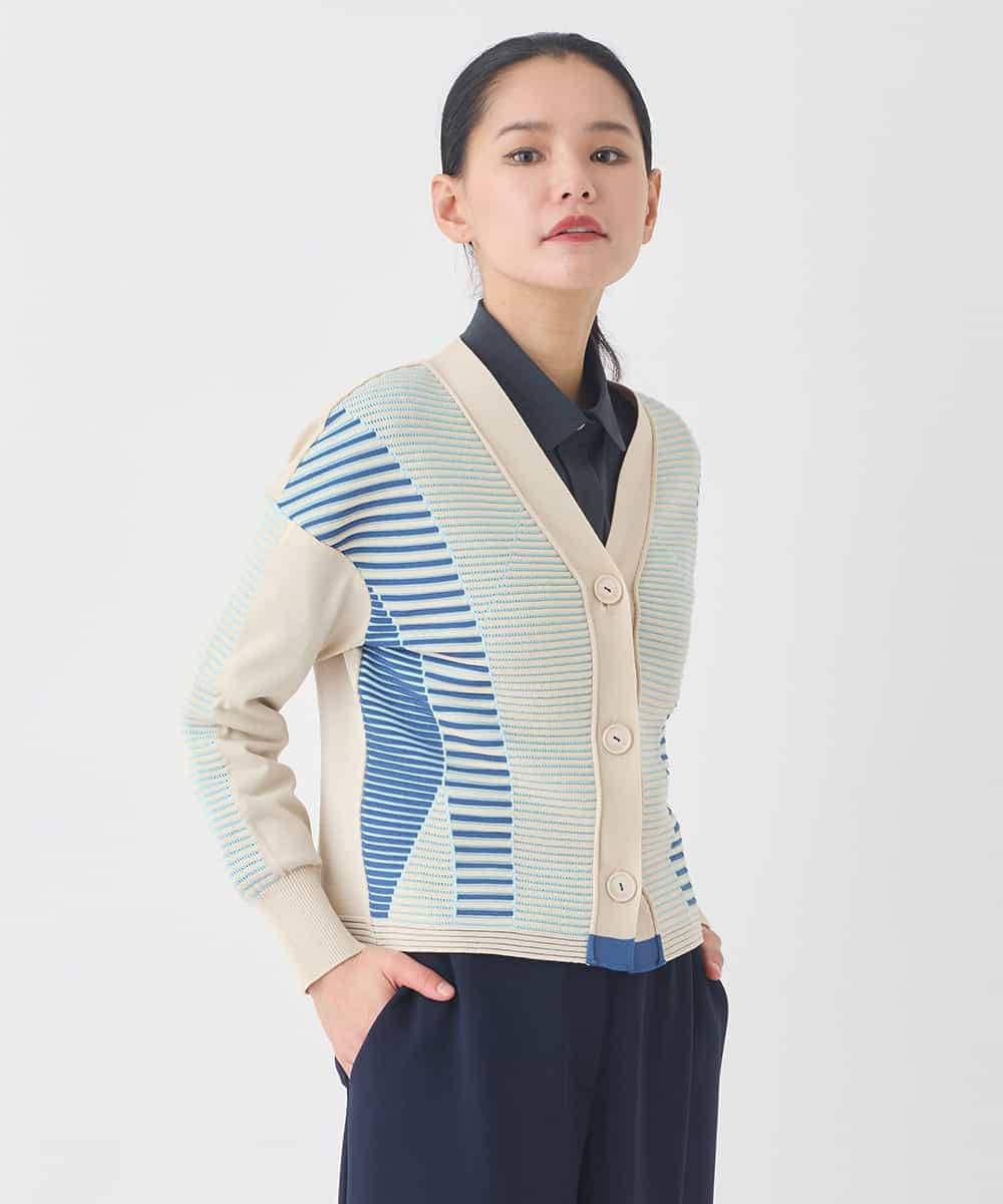 RBFDD01330 HIROKO BIS(ヒロコ ビス) ボーダーミックスニットカーディガン ベージュ