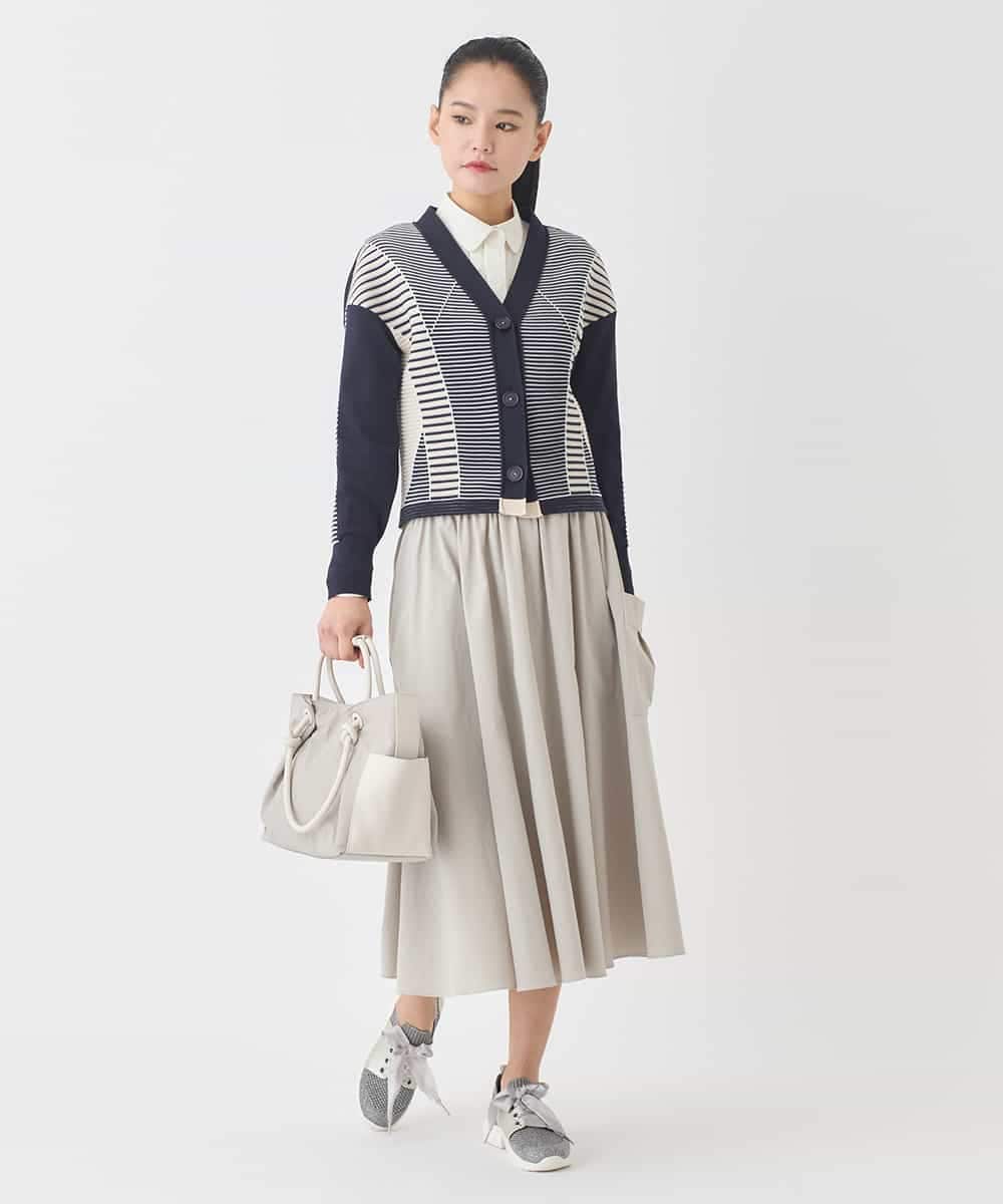 RBFDD01330 HIROKO BIS(ヒロコ ビス) ボーダーミックスニットカーディガン ベージュ