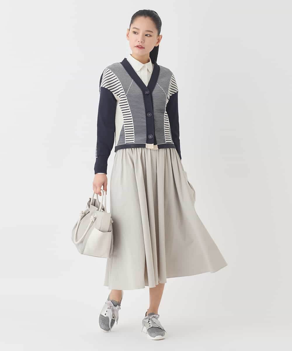 RBFDD01330 HIROKO BIS(ヒロコ ビス) ボーダーミックスニットカーディガン ベージュ