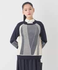 RBFDD02290 HIROKO BIS(ヒロコ ビス) ボーダーミックスニットプルオーバー ネイビー