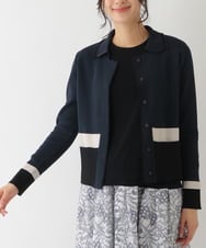 RBFDS01370 HIROKO BIS(ヒロコ ビス) 【洗える】配色デザインニットカーディガン ネイビー