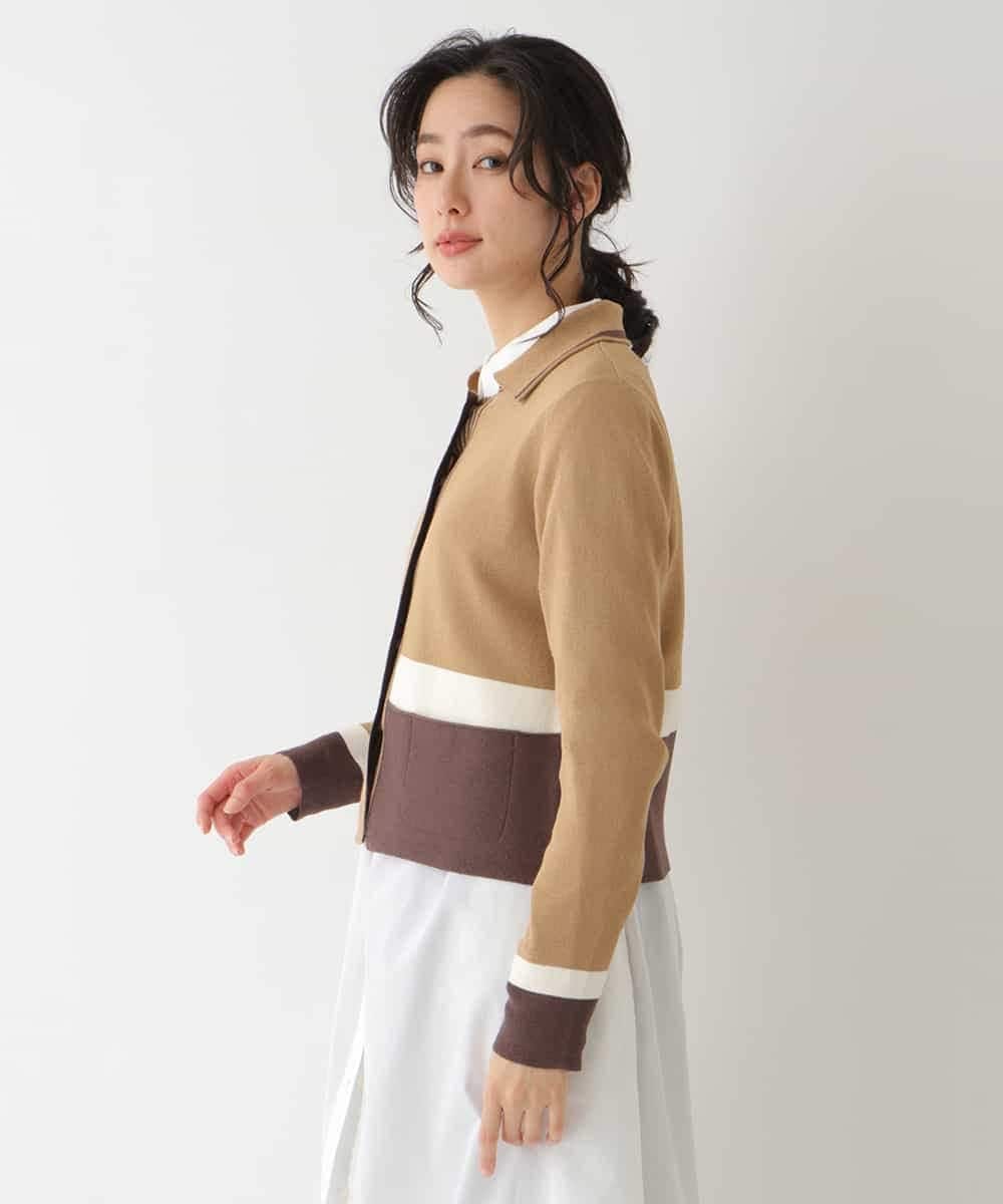 RBFDS01370 HIROKO BIS(ヒロコ ビス) 【洗える】配色デザインニットカーディガン ベージュ