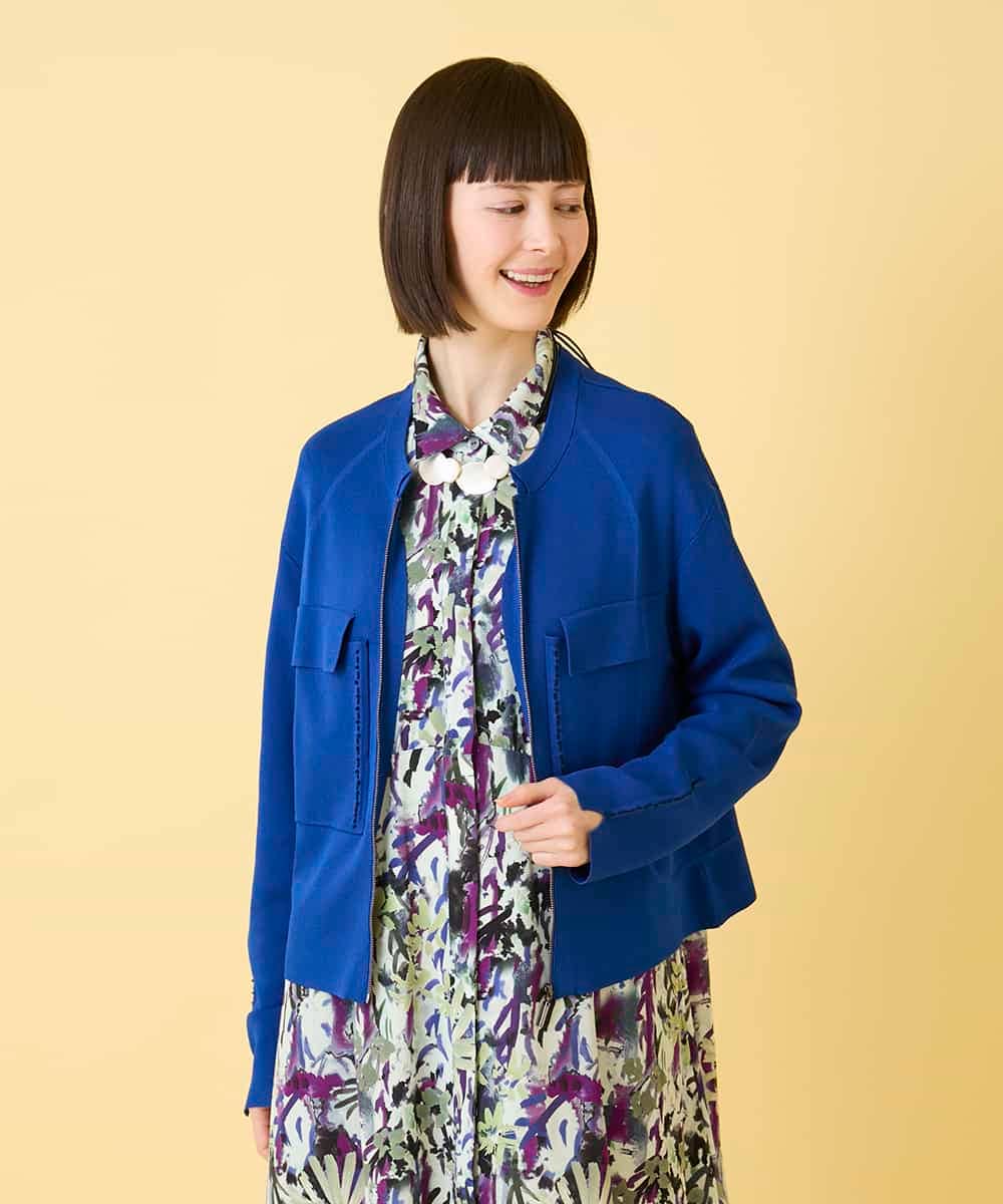 RBFED20330 HIROKO BIS(ヒロコ ビス) ステッチアクセントミラノリブカーディガン ブルー