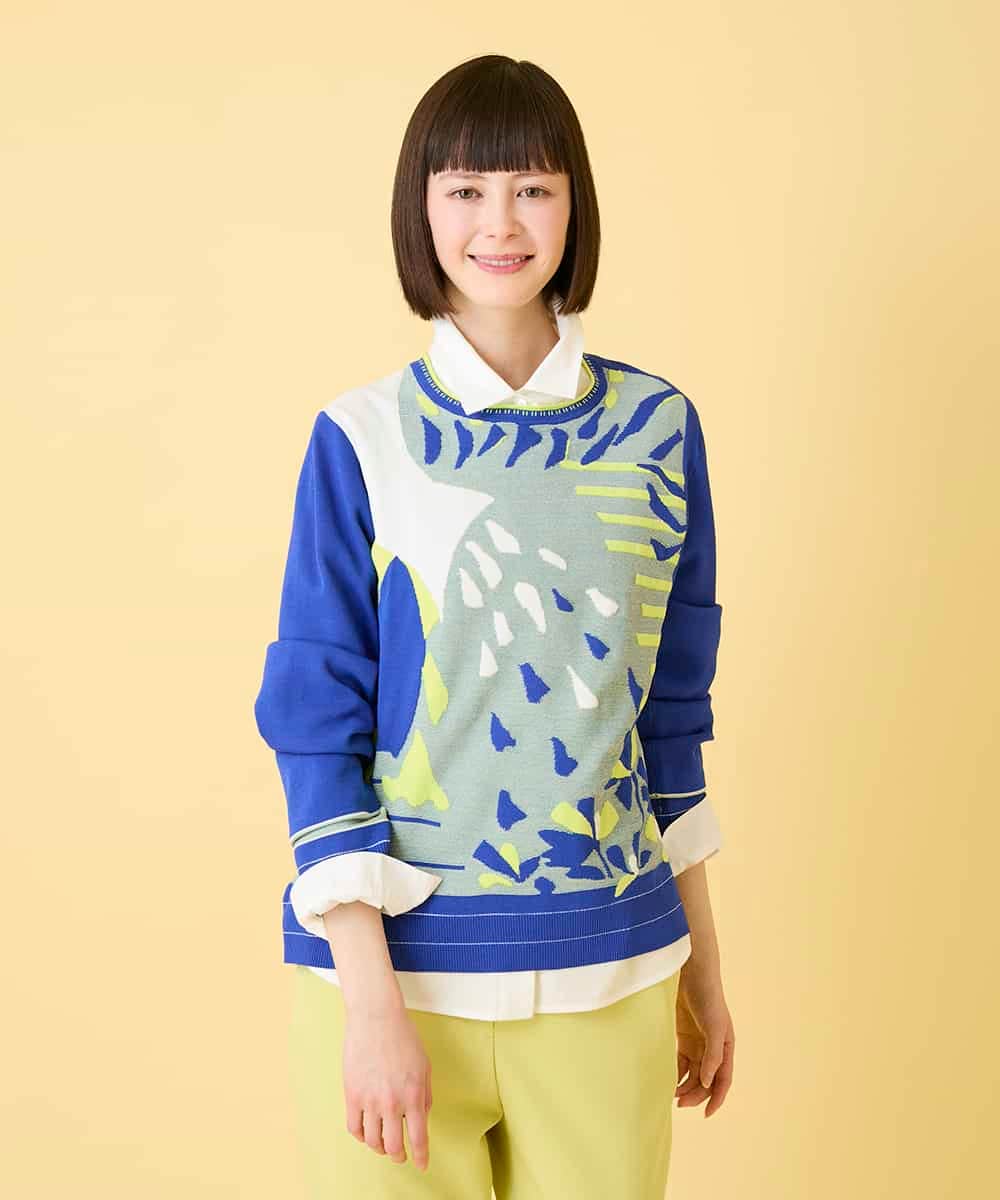 RBFED25290 HIROKO BIS(ヒロコ ビス) アーティスティックジャガードニットプルオーバー ライトブルー