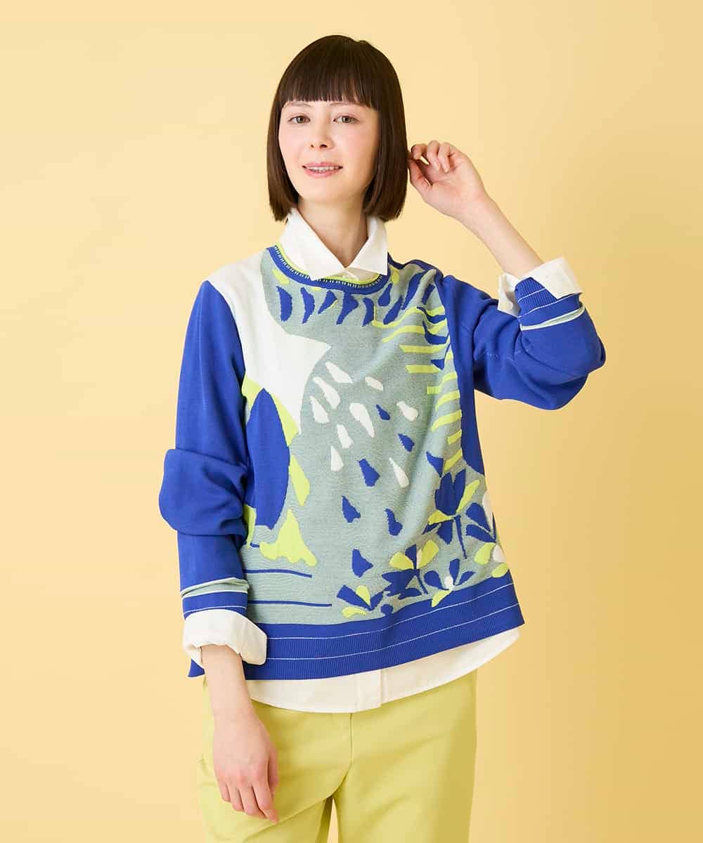 RBFED25290 HIROKO BIS(ヒロコ ビス) アーティスティックジャガードニットプルオーバー ライトブルー
