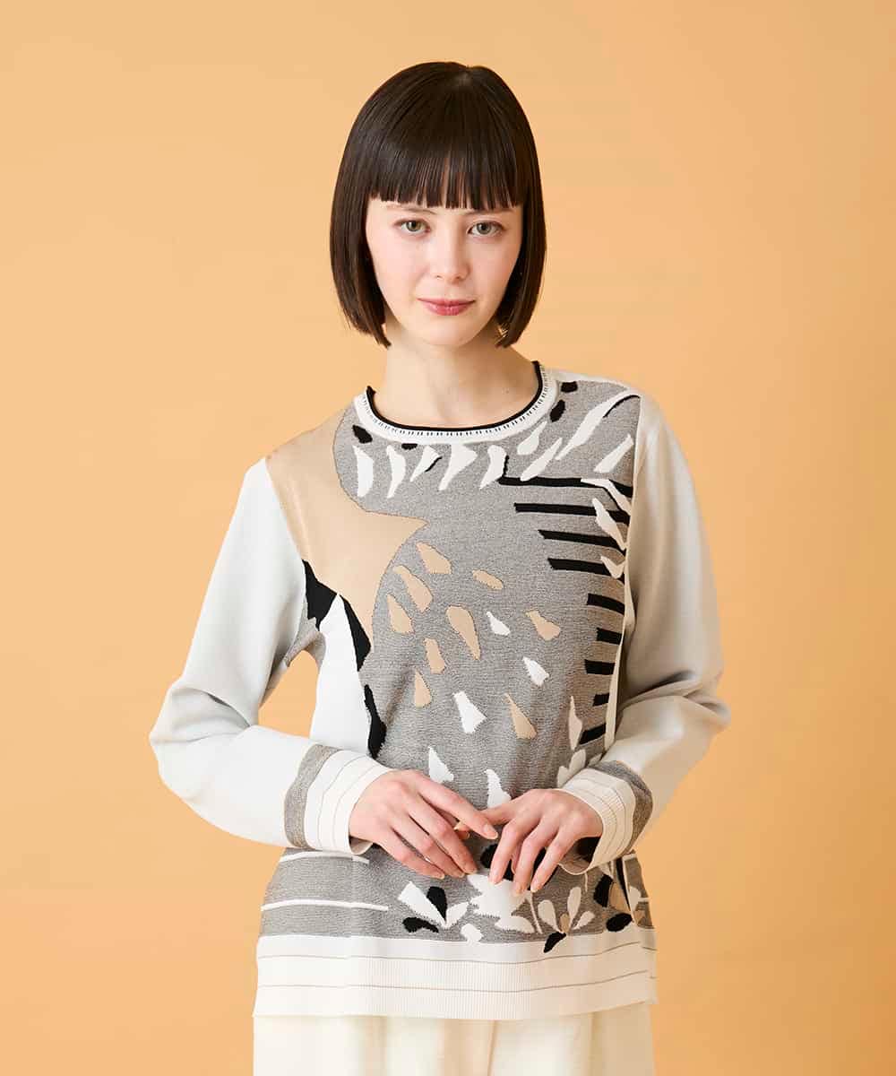 RBFED25290 HIROKO BIS(ヒロコ ビス) アーティスティックジャガードニットプルオーバー ベージュ