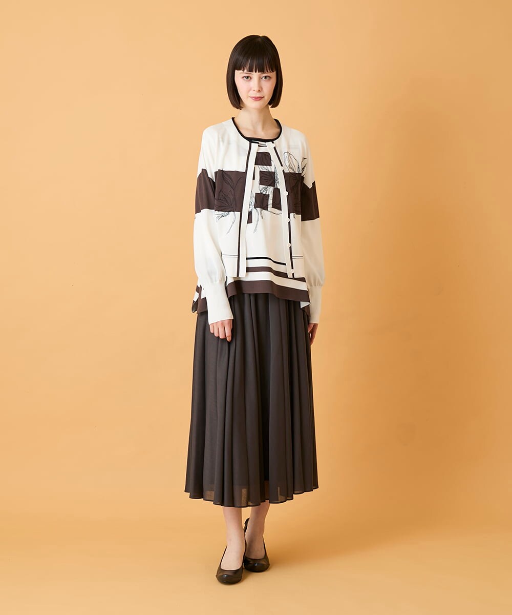 RBFED30390 HIROKO BIS(ヒロコ ビス) 花刺繍ブロッキングデザインカーディガン ホワイト