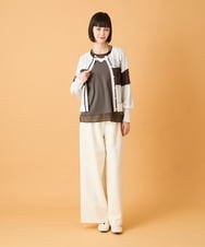 RBFED30390 HIROKO BIS(ヒロコ ビス) 花刺繍ブロッキングデザインカーディガン ホワイト