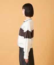 RBFED30390 HIROKO BIS(ヒロコ ビス) 花刺繍ブロッキングデザインカーディガン ホワイト