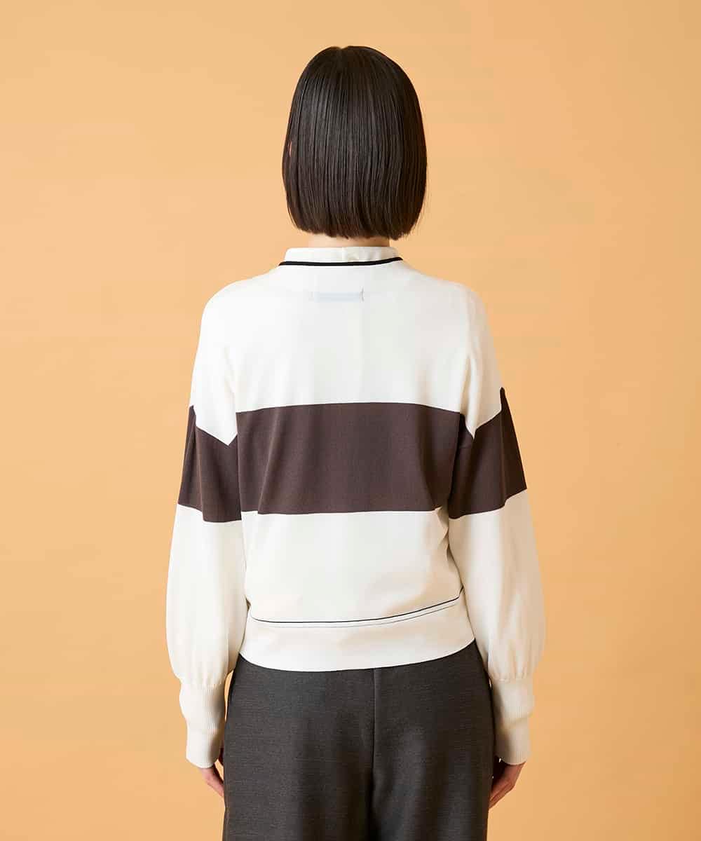 RBFED30390 HIROKO BIS(ヒロコ ビス) 花刺繍ブロッキングデザインカーディガン ホワイト