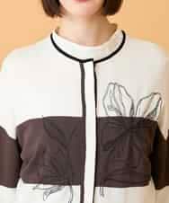 RBFED30390 HIROKO BIS(ヒロコ ビス) 花刺繍ブロッキングデザインカーディガン ホワイト