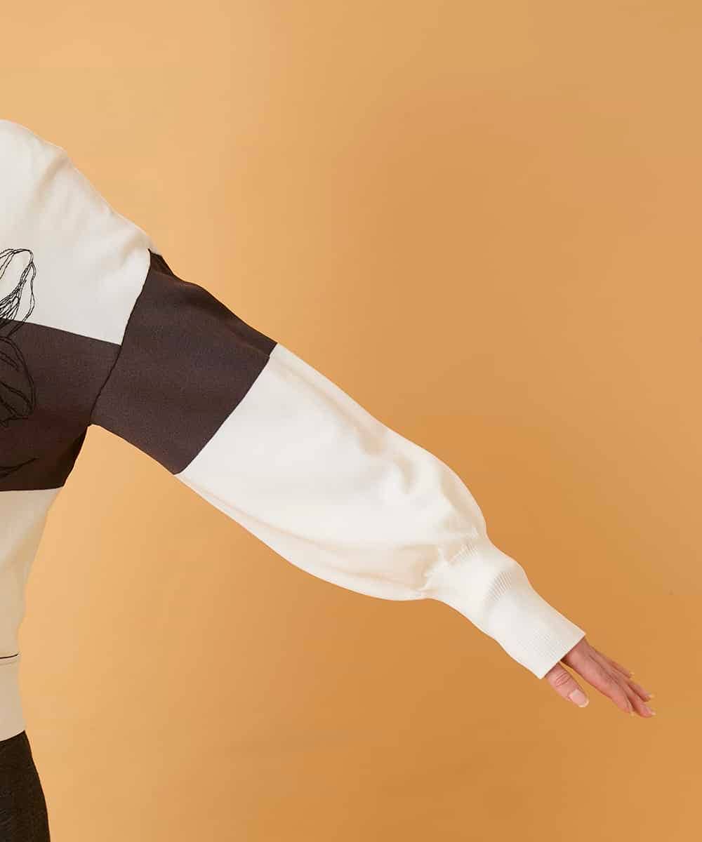 RBFED30390 HIROKO BIS(ヒロコ ビス) 花刺繍ブロッキングデザインカーディガン ホワイト