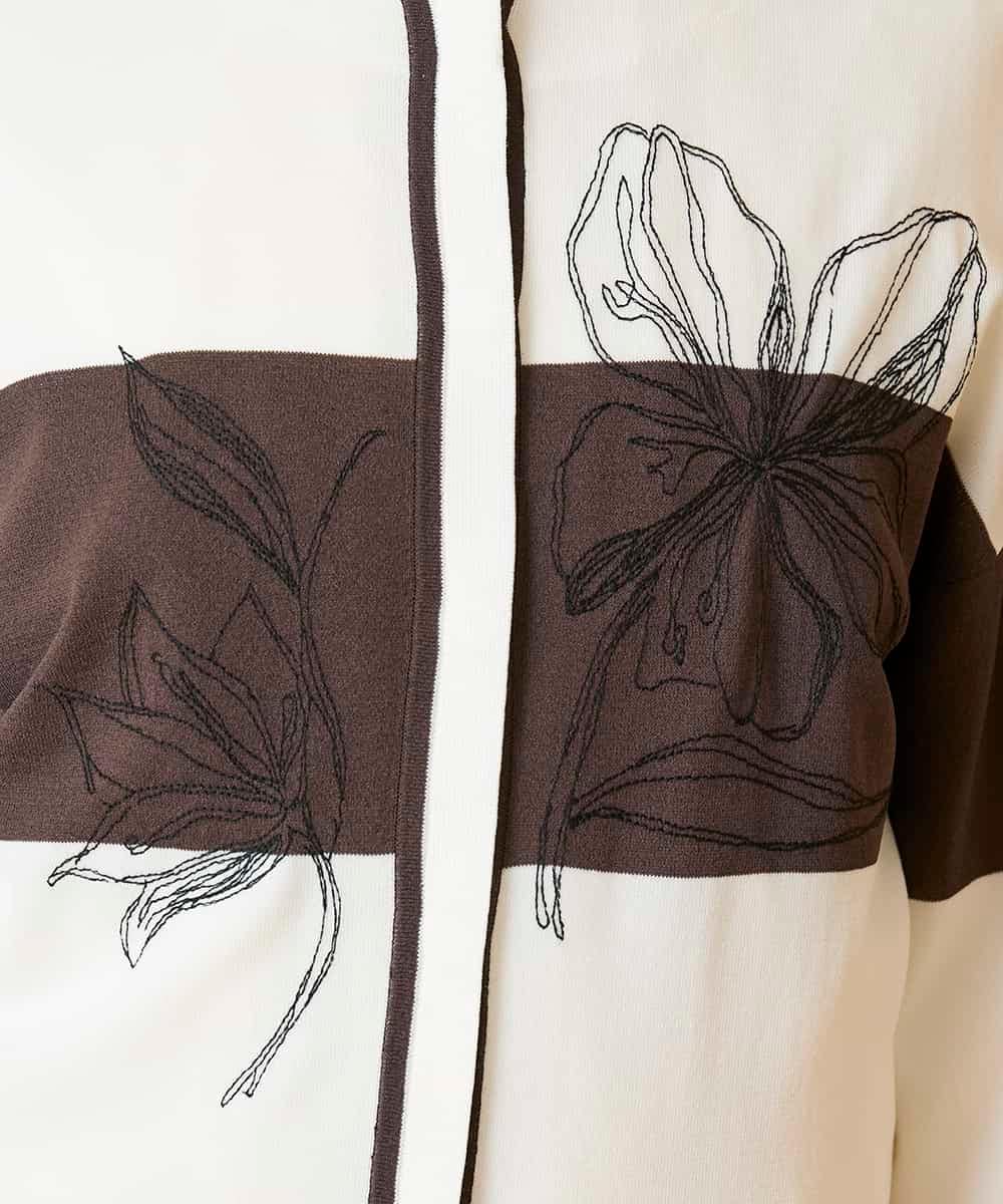 RBFED30390 HIROKO BIS(ヒロコ ビス) 花刺繍ブロッキングデザインカーディガン ホワイト