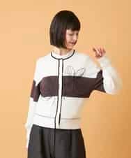 RBFED30390 HIROKO BIS(ヒロコ ビス) 花刺繍ブロッキングデザインカーディガン ホワイト