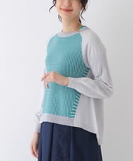 RBFES11260 HIROKO BIS(ヒロコ ビス) 【洗える】フレアヘム配色ニットプルオーバー グリーン
