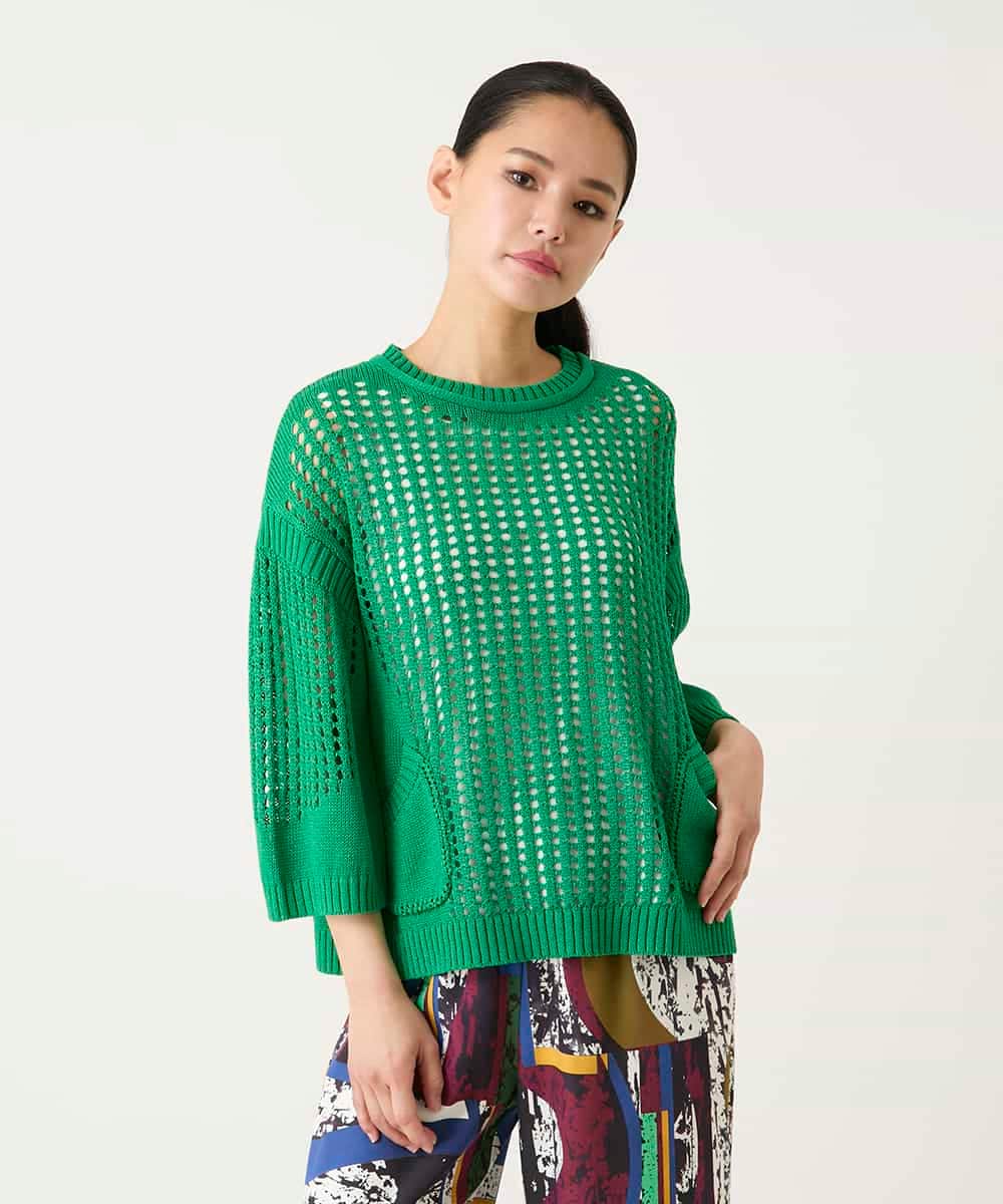 RBFFD41290 HIROKO BIS(ヒロコ ビス) ざっくりメッシュニットプルオーバー グリーン