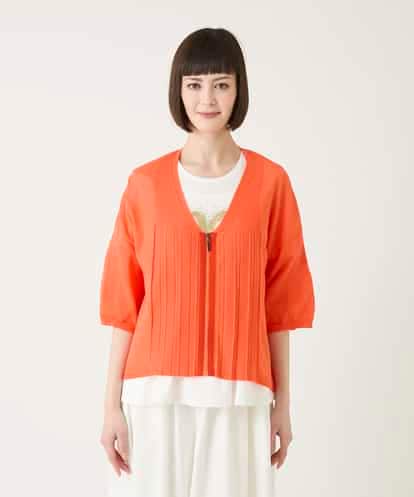 RBFHE70290 HIROKO BIS 【先行予約】切り替えプリーツジップニットカーディガン