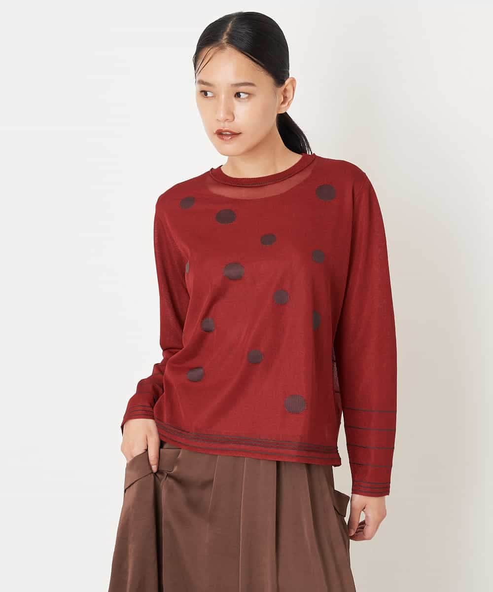 RBFJS02330 HIROKO BIS(ヒロコ ビス) 【洗える】ドット柄シアーニットプルオーバー レッド