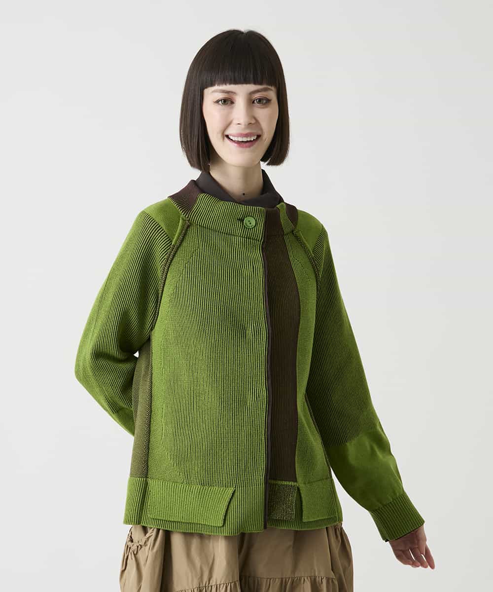 RBFLE20390 HIROKO BIS(ヒロコ ビス) 切り替え配色ニットカーディガン グリーン