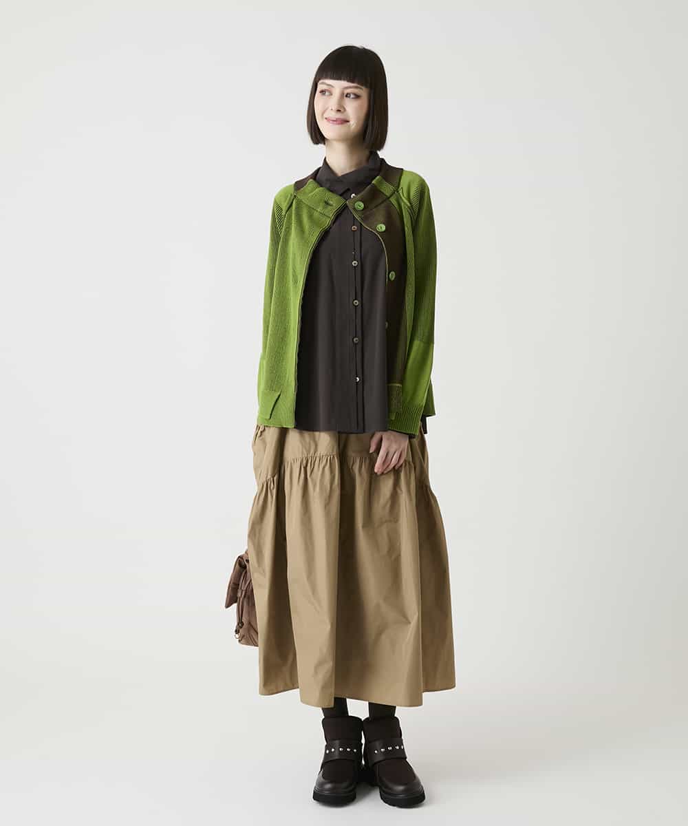 RBFLE20390 HIROKO BIS(ヒロコ ビス) 切り替え配色ニットカーディガン グリーン