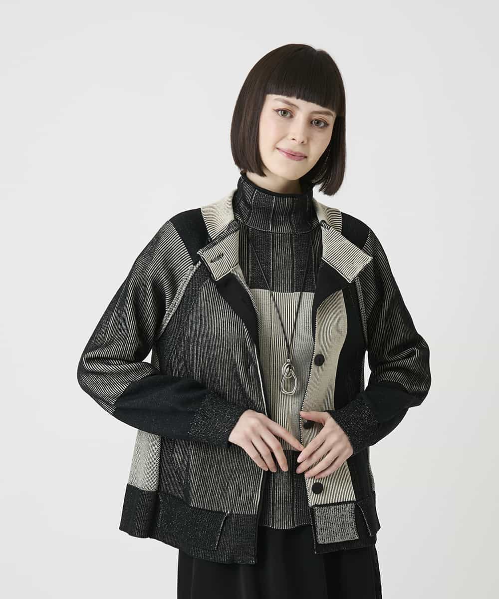 RBFLE20390 HIROKO BIS(ヒロコ ビス) 切り替え配色ニットカーディガン グリーン