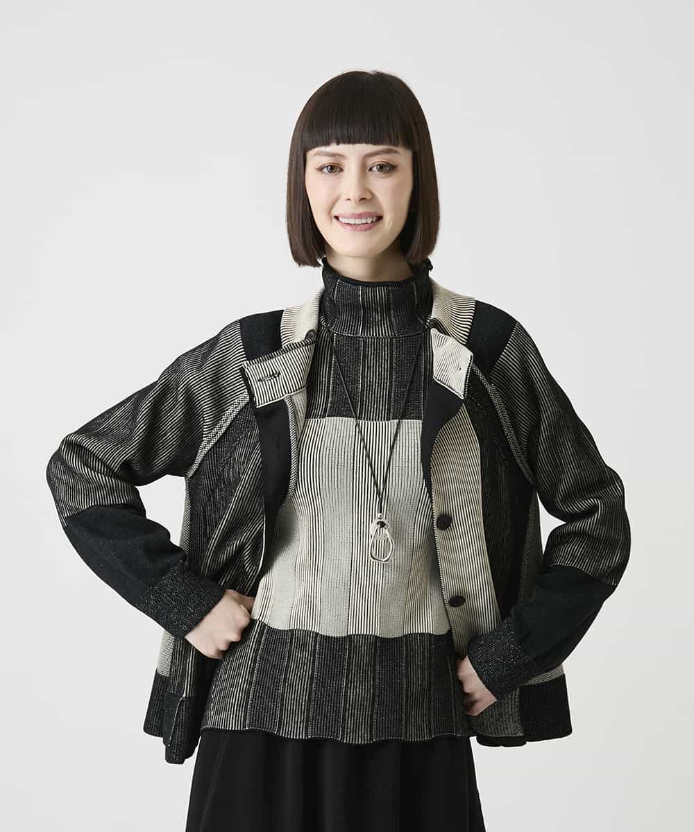 RBFLE20390 HIROKO BIS(ヒロコ ビス) 切り替え配色ニットカーディガン ブラック